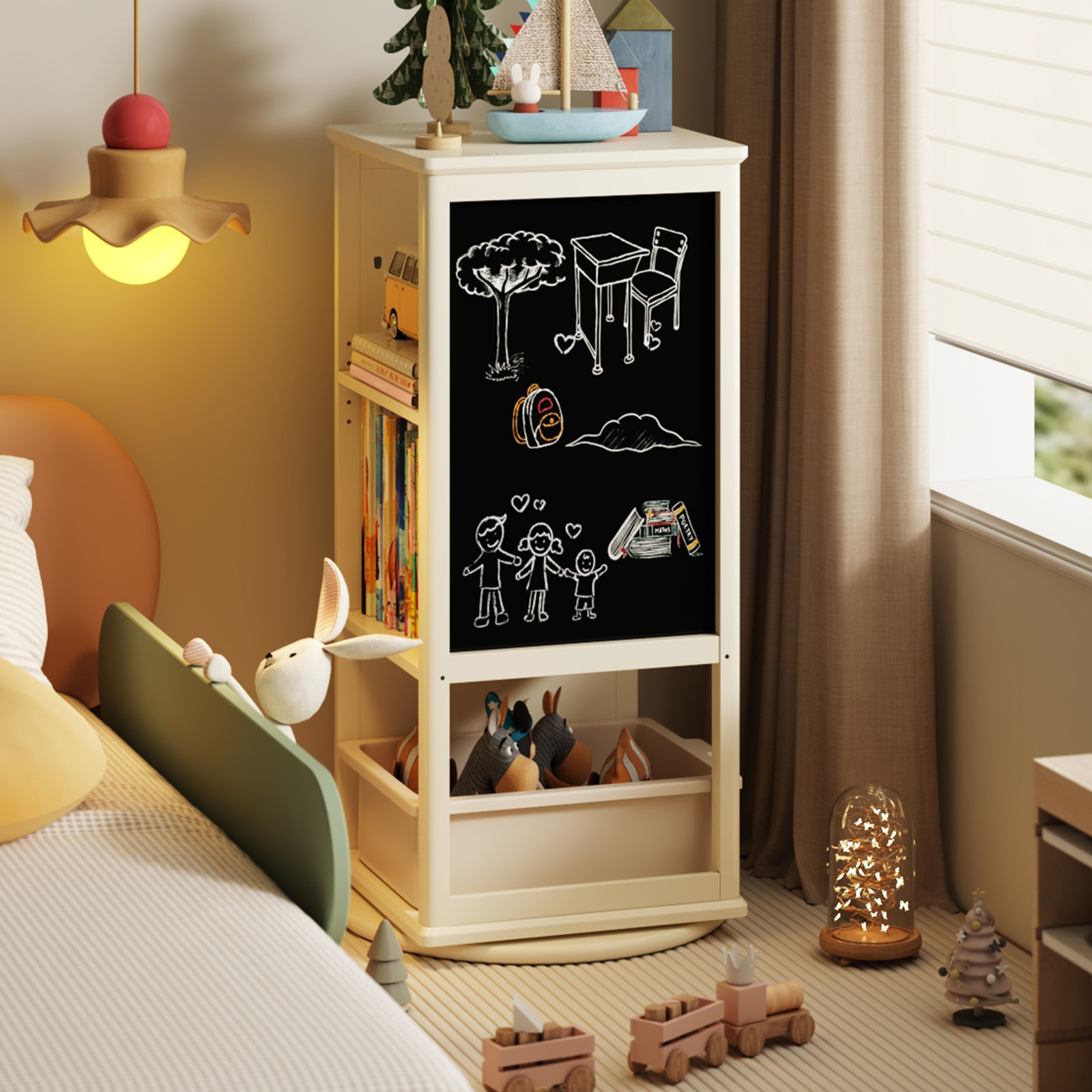 实木儿童书架旋转书柜落地不占地方收纳柜置物架学生家用展示柜,住宅家具,儿童书架,淘宝优惠券,粉丝福利购,淘宝优惠卷