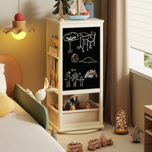 实木儿童书架旋转书柜落地不占地方收纳柜置物架学生家用展示柜