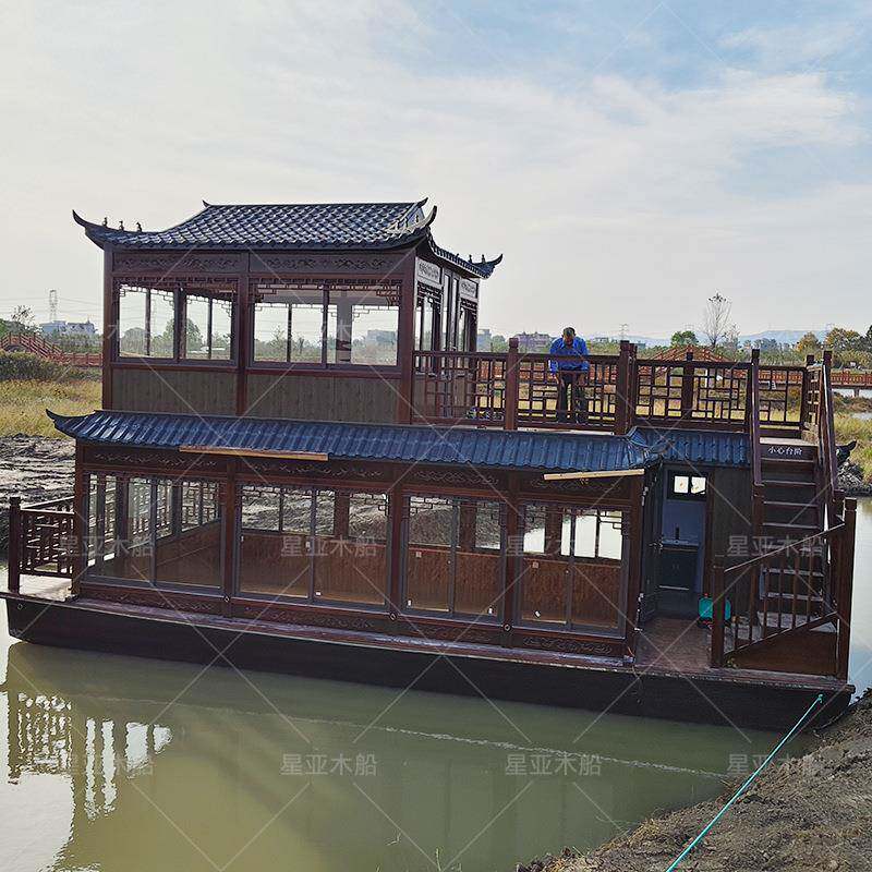 厂船家销售仿古木船双层餐饮旅游观光船屋民宿船屋舫民宿中式景区