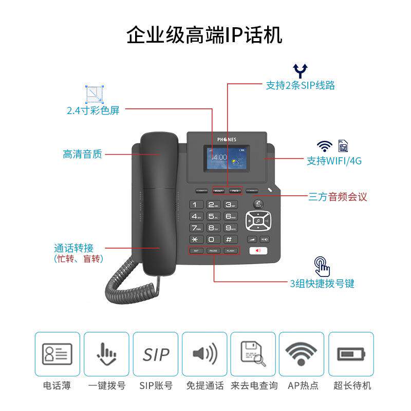局域网内互vopi插接卡电话机耳麦口会议4P03g打sip电话座机办公无