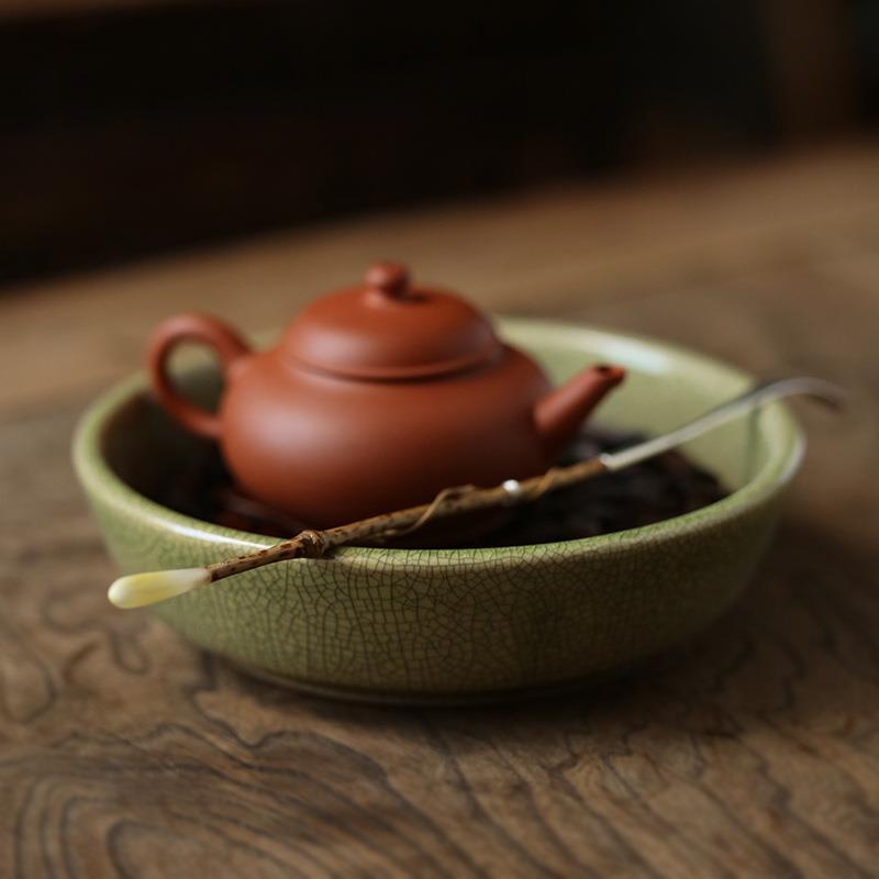 玩物集 工夫茶开片可养壶承 茶壶养壶 干泡台托盘仿古漳州窑绿釉