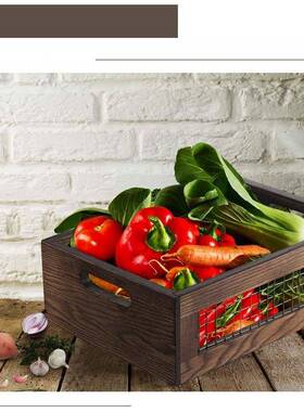 铁网镂空艺实木收纳菜置筐啤酒水果蔬储物篮子物厨房陈列食物Qcmk