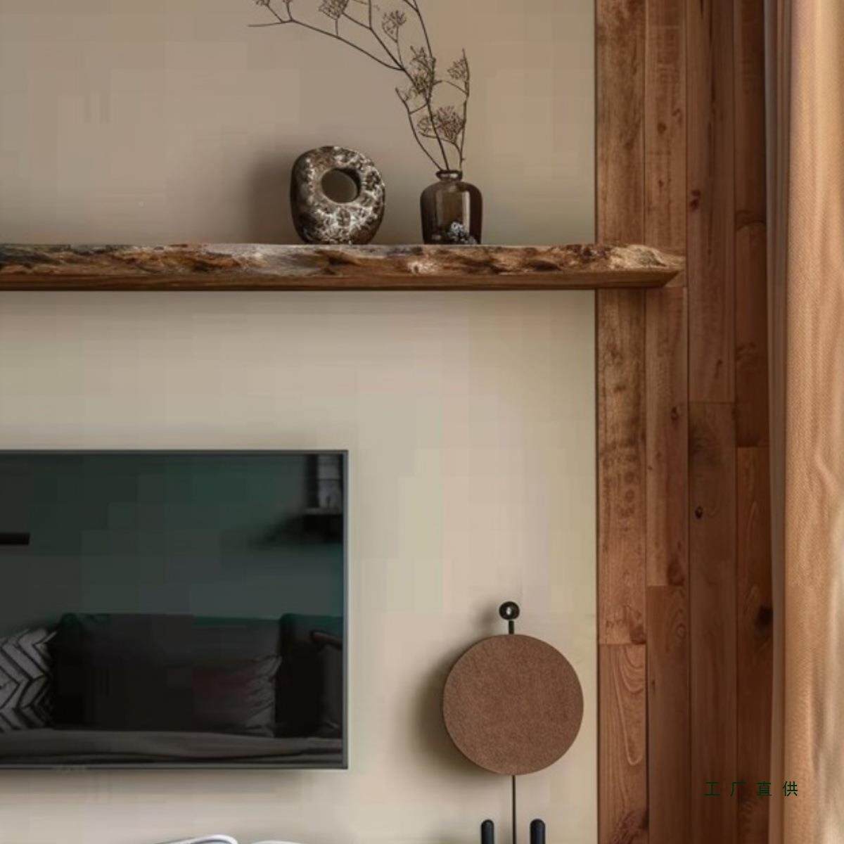 樟木香不规则实板木墙上置物架985墙壁一字隔收纳悬空电视柜上背