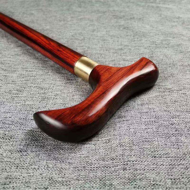 紫檀木手杖实明木拐杖老人棍滑轻便防徒步圆拐头绅士-文棍高档实