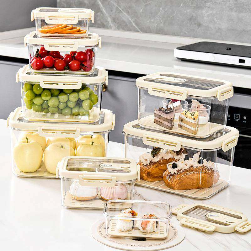冰箱保鲜盒方形冰箱收纳盒带沥水水果蔬菜储物盒四件套保鲜食物盒,电子元器件市场,其它元器件,淘宝优惠券,粉丝福利购,淘宝优惠卷