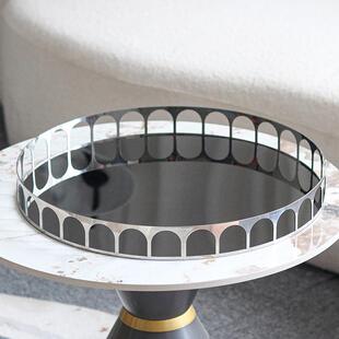 设计师艺术圆形托盘摆件玄关西餐样板房客厅展示前台水果盘装饰品