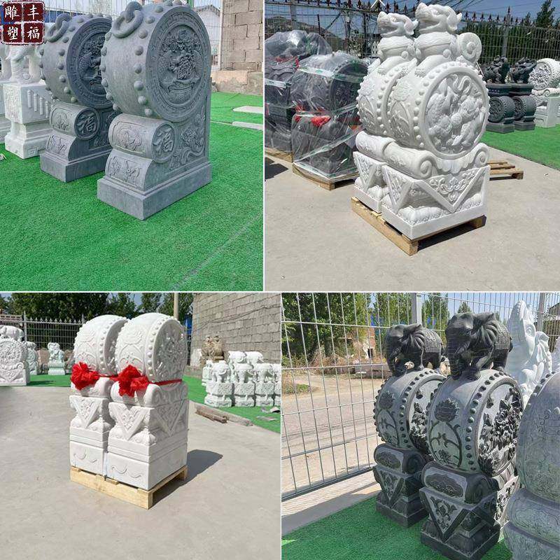 大理石抱鼓石厂家别墅户外青石门墩石鼓石雕汉白玉门鼓门口摆件