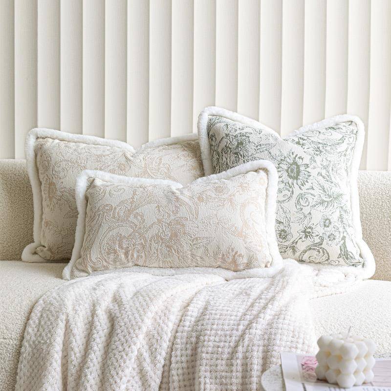 法式复古提花抱枕沙发客厅腰枕奶茶色靠垫床上靠枕香草绿靠垫飘窗