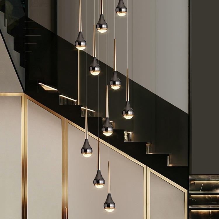 楼梯间长吊灯别墅复式楼轻奢旋转楼梯灯酒店大堂售楼部吊灯水晶灯