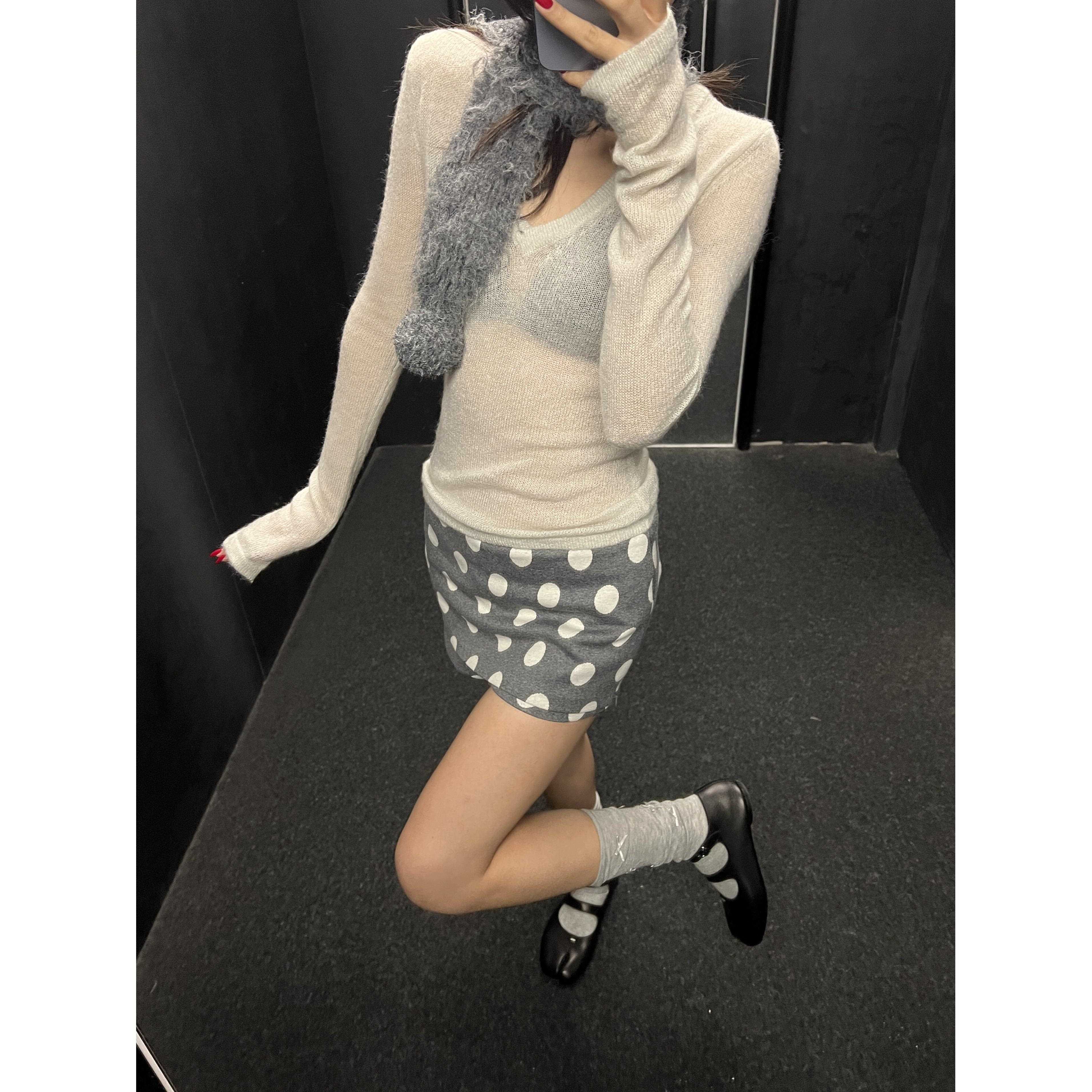 美式辣SNY妹小众简波灰色短半裙裤子春秋新款覆古修身显极瘦点身