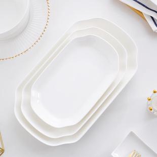 骨瓷RWL具长方形大号鱼盘家用纯蒸白鱼盘子10/14寸深鱼盘餐英盘子