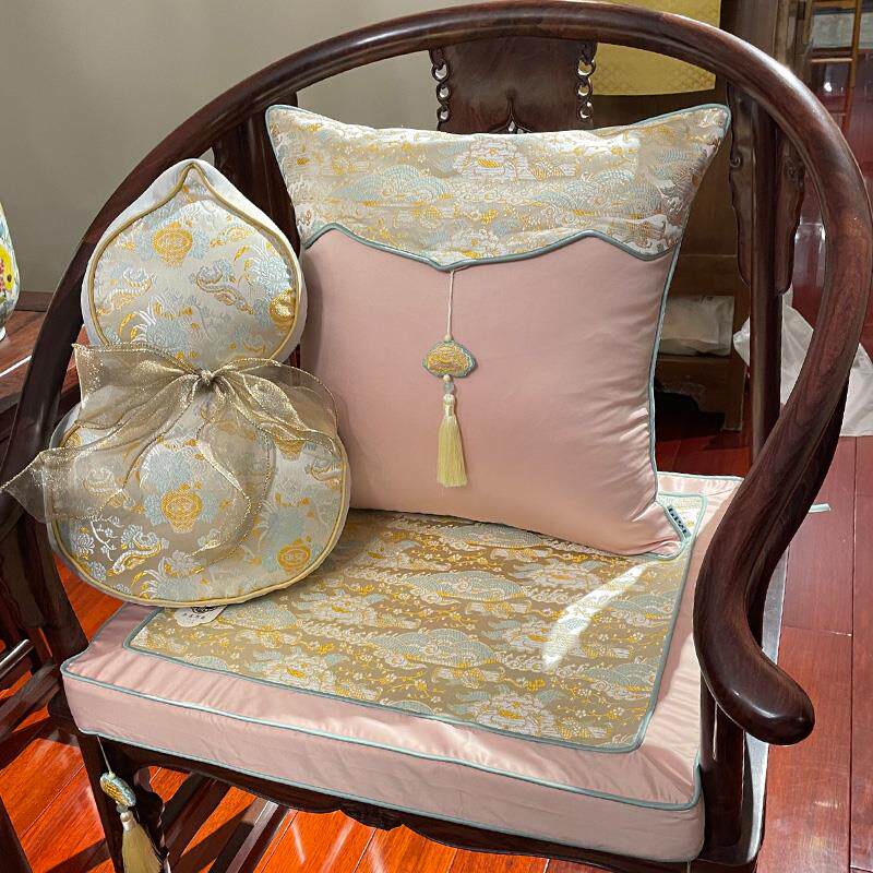 式流苏靠枕客沙发抱枕厅奢轻高级中感粉色结婚中凤穿牡丹古风靠垫