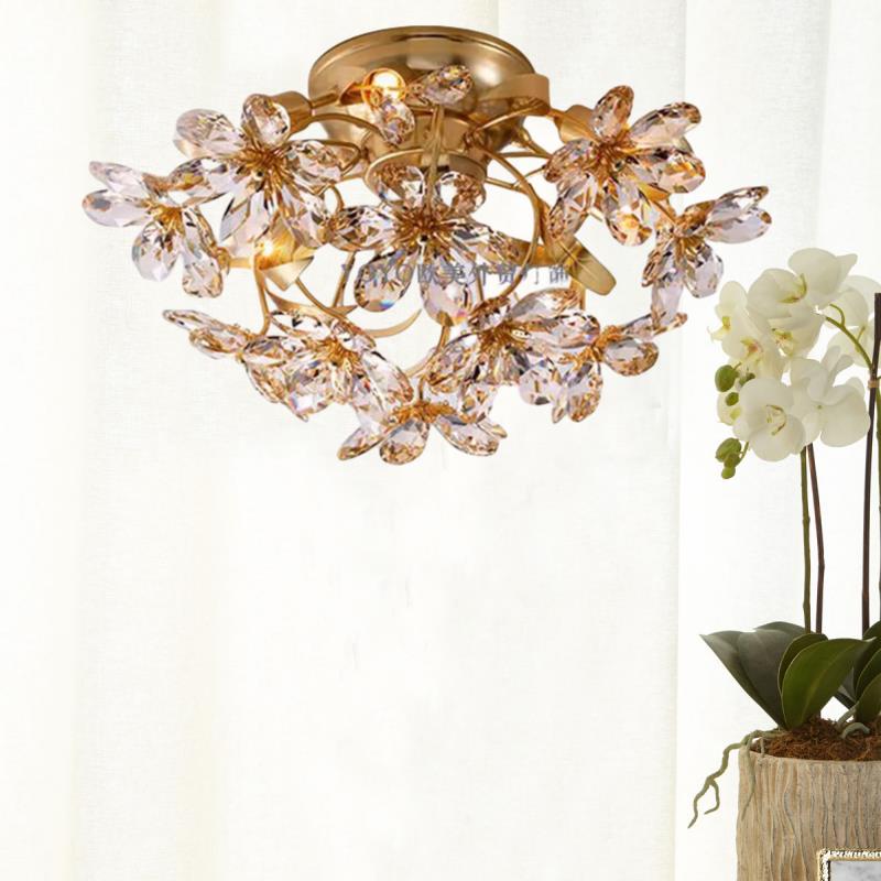 SY1156YYO 轻奢黄铜叶片花水晶顶灯 客O厅餐厅卧室玄关吸过道朵卫