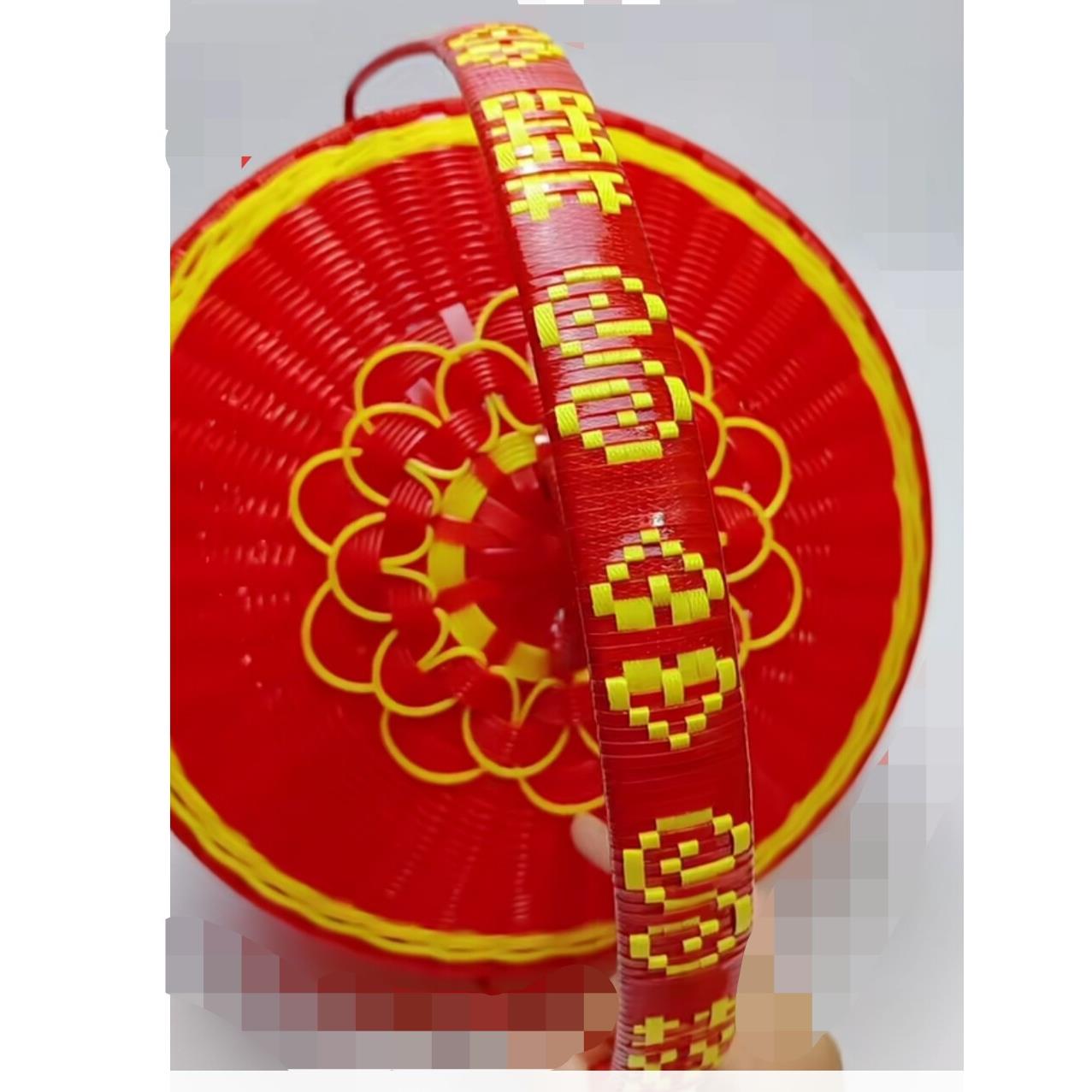 纯手工编织婚庆用品结婚喜篮子手提袋盖篮藤编织筐拜神篮收纳成品