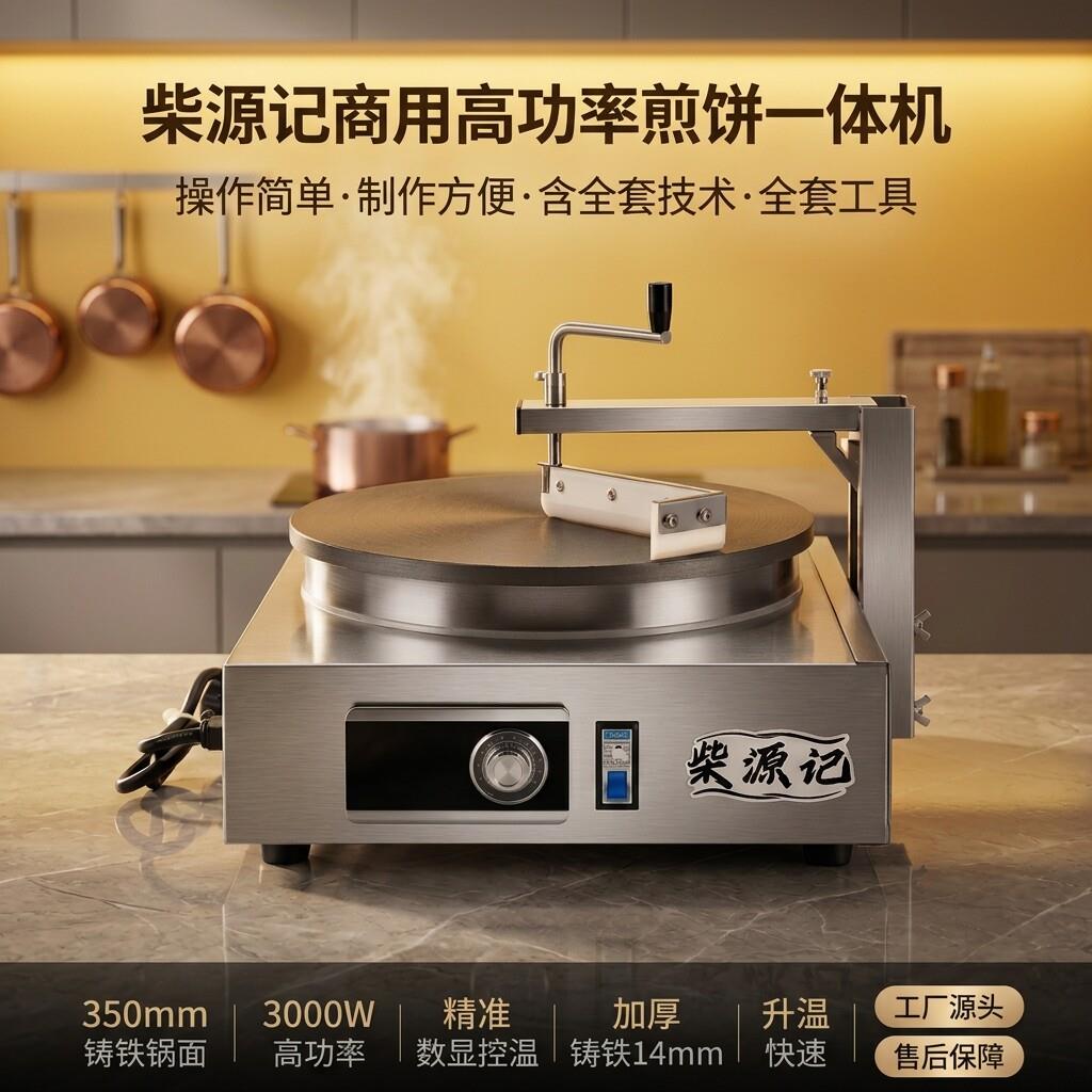 商用煎饼一体机自动恒温数显铸铁锅面半自动煎饼果子杂粮可丽饼机