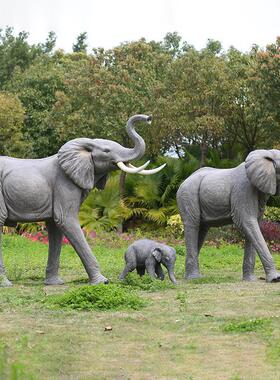 大型仿真动物模型玻璃钢雕塑园林景观犀牛河马长颈鹿大象落地摆件