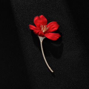 高级红色木槿花胸针高档女轻奢精致服饰婚礼玫瑰花别针海棠男胸花