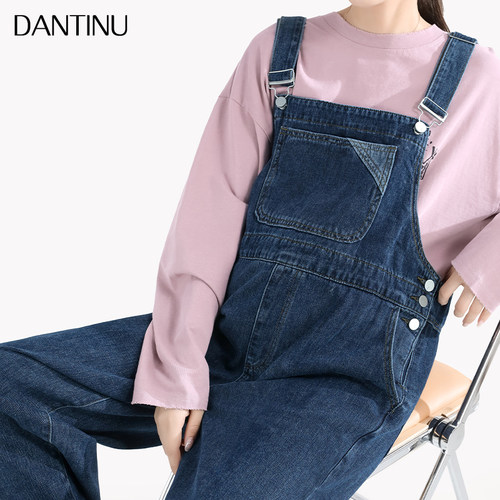 孕妇牛仔背带裤春秋季外穿2024年新款纯棉大码宽松时尚百搭阔腿裤