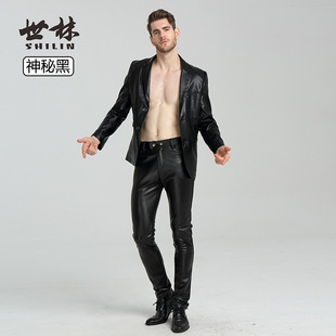 男薄款 长裤 小脚修身 摩托车机车防水时尚 男帅气 韩版 青少年黑色皮裤