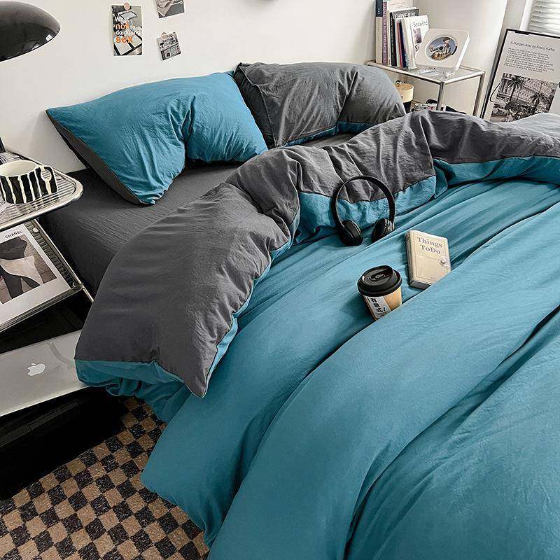 纯色双拼水洗棉床上四件套可裸睡床单被套床笠学生宿舍三件套,电子元器件市场,其它元器件,淘宝优惠券,粉丝福利购,淘宝优惠卷