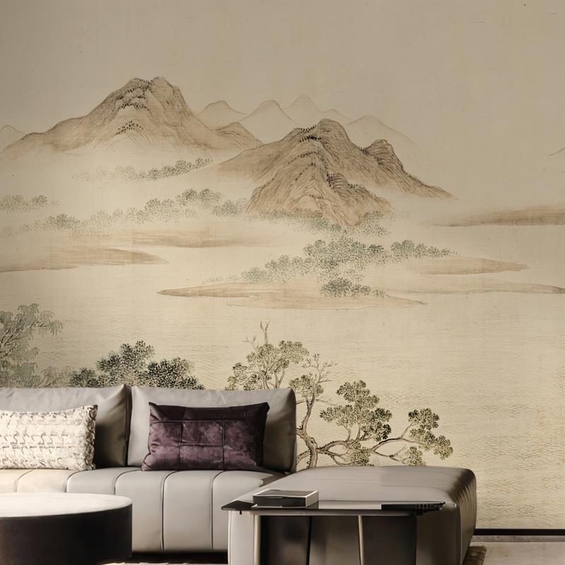 2023年新款新中式001壁布电背视景墙纸古壁纸山装水饰墙复布刺绣