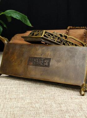 家香纯黄铜香炉仿古卧炉长香炉四足卧炉黄铜做旧宣炉线炉德03468