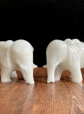 品玉吸水69002刻大象摆件一对动物客厅玄关白家居装饰天然玉石雕