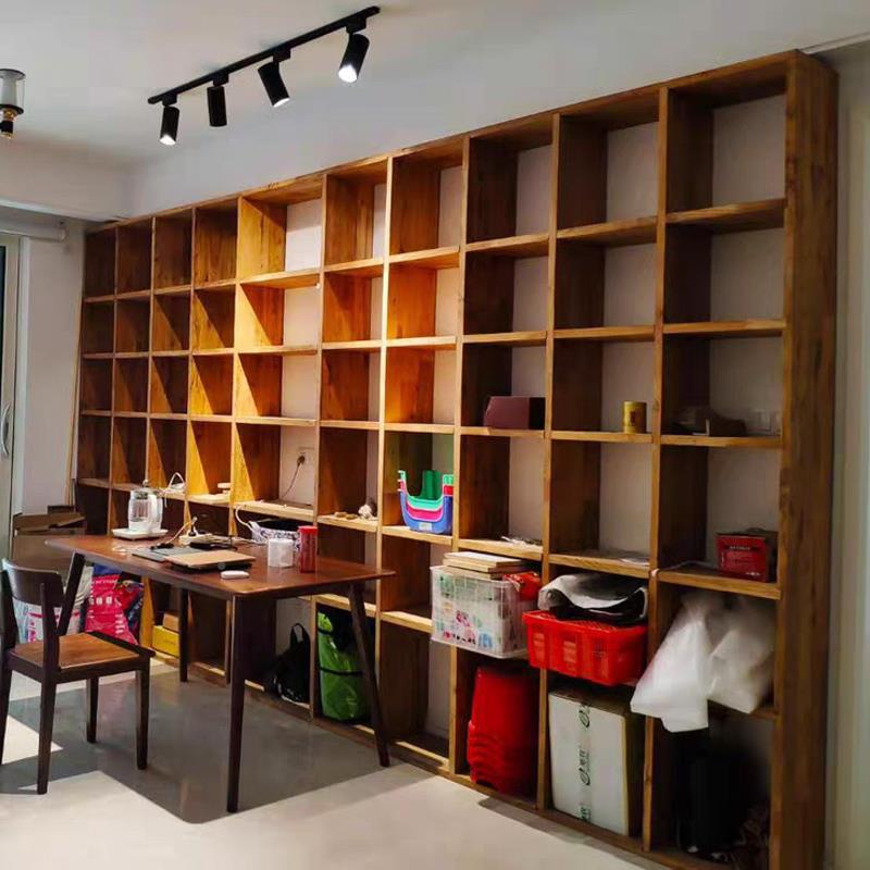 老榆木架实木落地置物书架隔断柜单元用格书格子架收柜定制书架纳