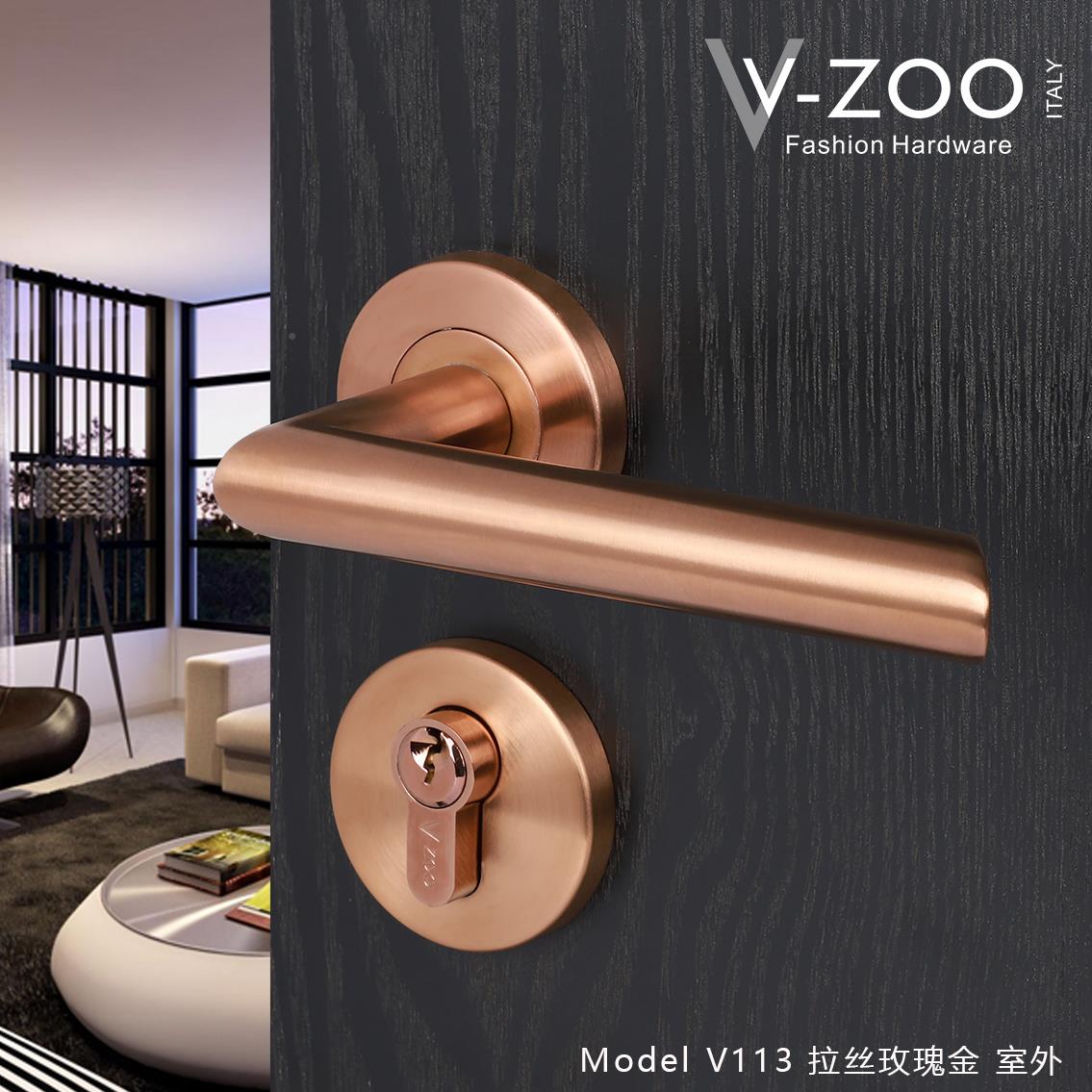 vzoVZOOo钢卧室房间门锁全套不锈拉丝玫瑰房金门把金色室内手静音