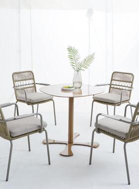 北欧户别外室椅外咖啡厅10884织带椅组合酒店墅阳桌台休闲编织花