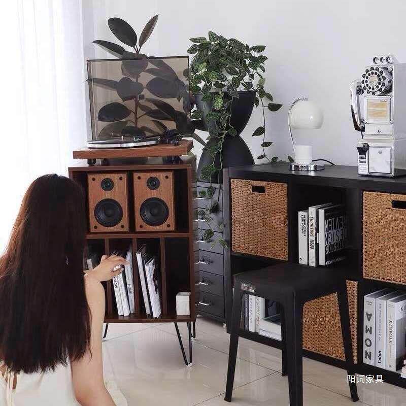 置胶唱片黑机柜收纳架置物架物CD音响放柜展示架陈列储杂PVE志柜