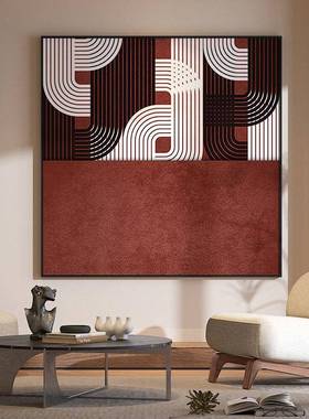 现代轻线奢客厅玄关装饰红色条抽象极简艺术背景画S-1662墙壁方型