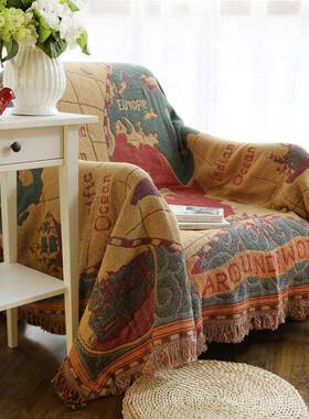 地图提花沙发巾盖布脏污全罩套防盖Rby011保暖毯针织盖毯全线包