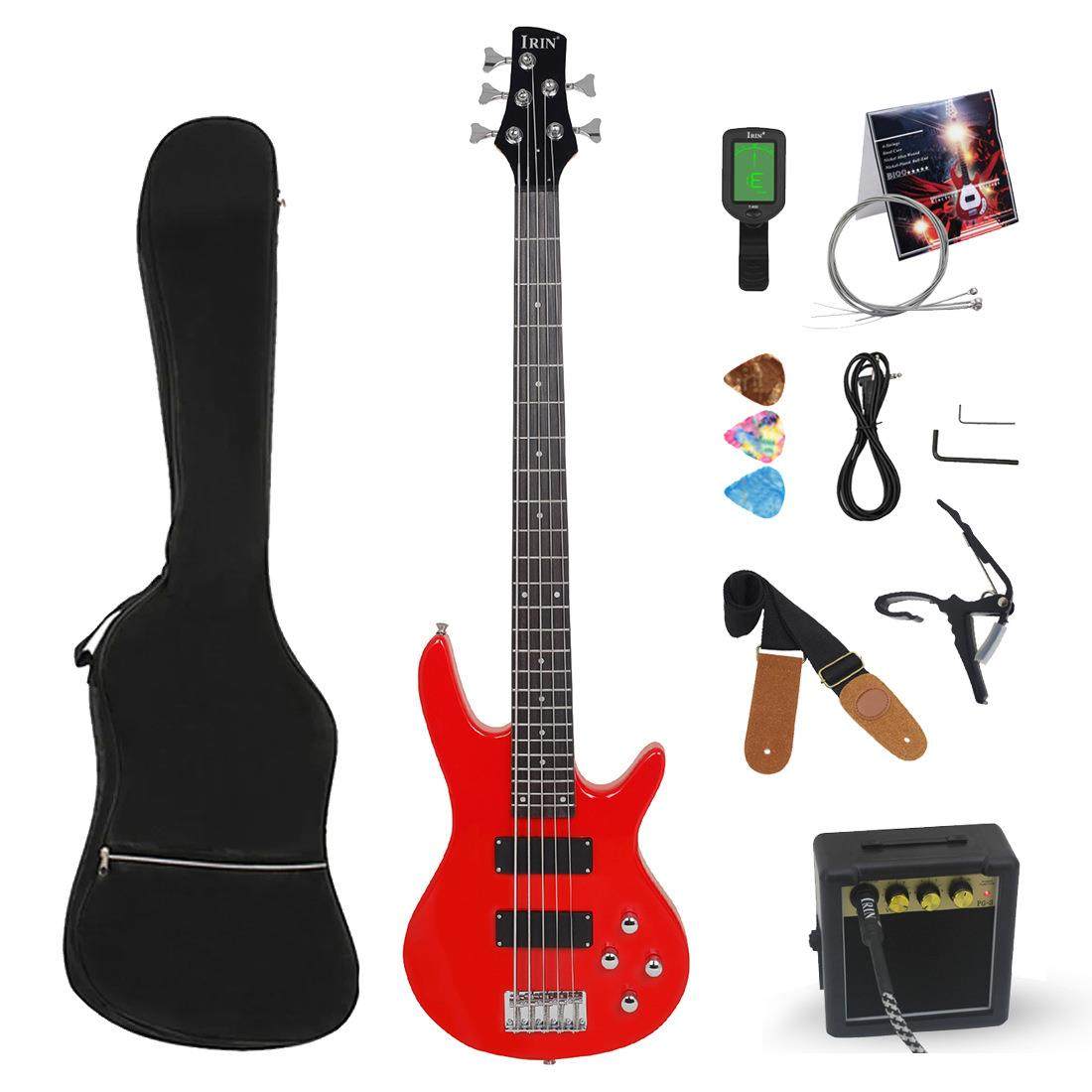 红色五弦电贝司枫木5弦电贝斯低音吉他套装专业演奏摇滚乐器