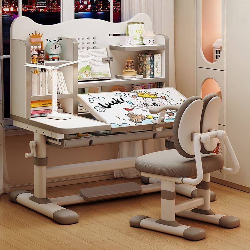儿童学习桌儿童书桌写字桌带护眼灯学生书桌家用课桌椅可升降手摇