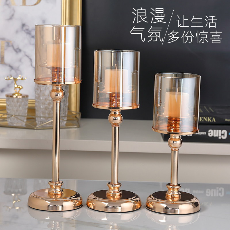 北欧玻璃烛台摆件轻奢家用欧式香薰蜡烛台创意装饰品烛光晚餐道具