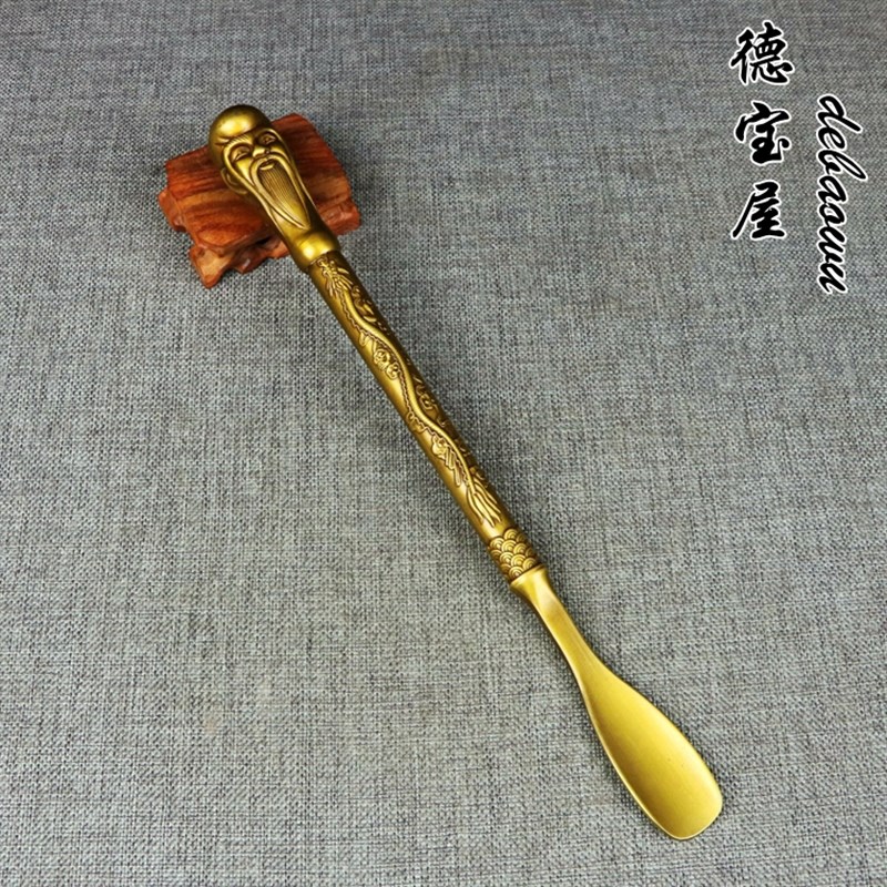 古玩铜器收藏仿古做旧纯铜寿星鞋拔子提鞋用品家居装饰工艺品摆件