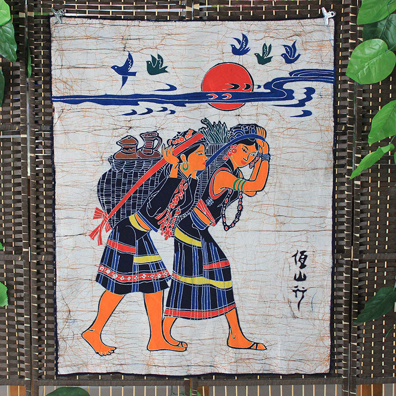 大号蜡染画佤山行云南民族特色挂画布艺壁饰背景画餐厅客厅装饰画