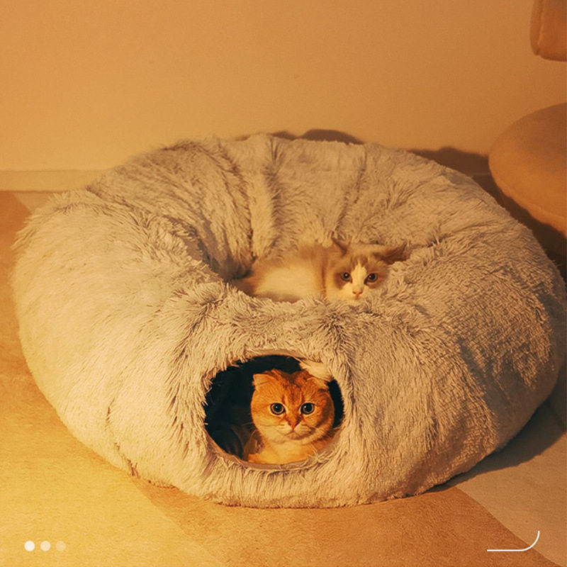 领养之家/冬季猫窝猫隧道圆长毛绒保暖宠物窝可折叠猫通道窝狗窝