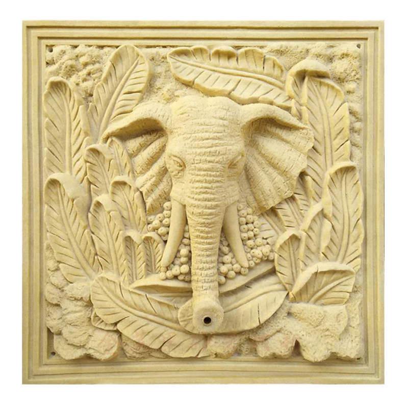 石丰砂岩雕塑沙岩大象水景象鼻喷泉壁画浮雕喷水流水壁挂景观别墅