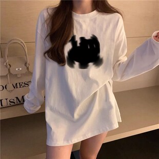 白色棉长袖t恤女装2024早春新款秋冬季欧货大版洋气打底衫上衣