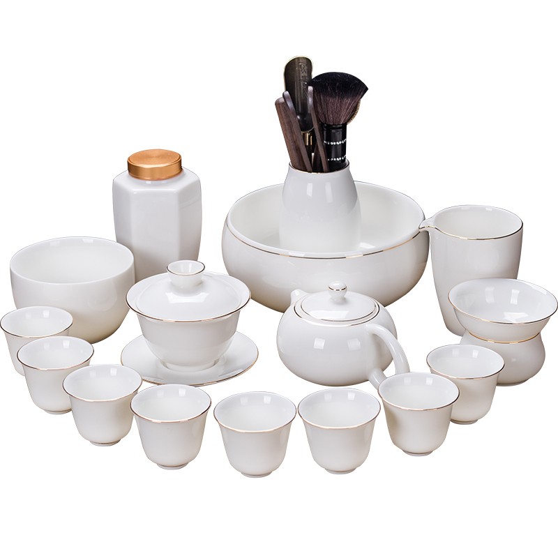 言造高档德化白瓷茶具套装家用羊脂玉瓷泡茶盖碗办公茶壶茶杯陶瓷