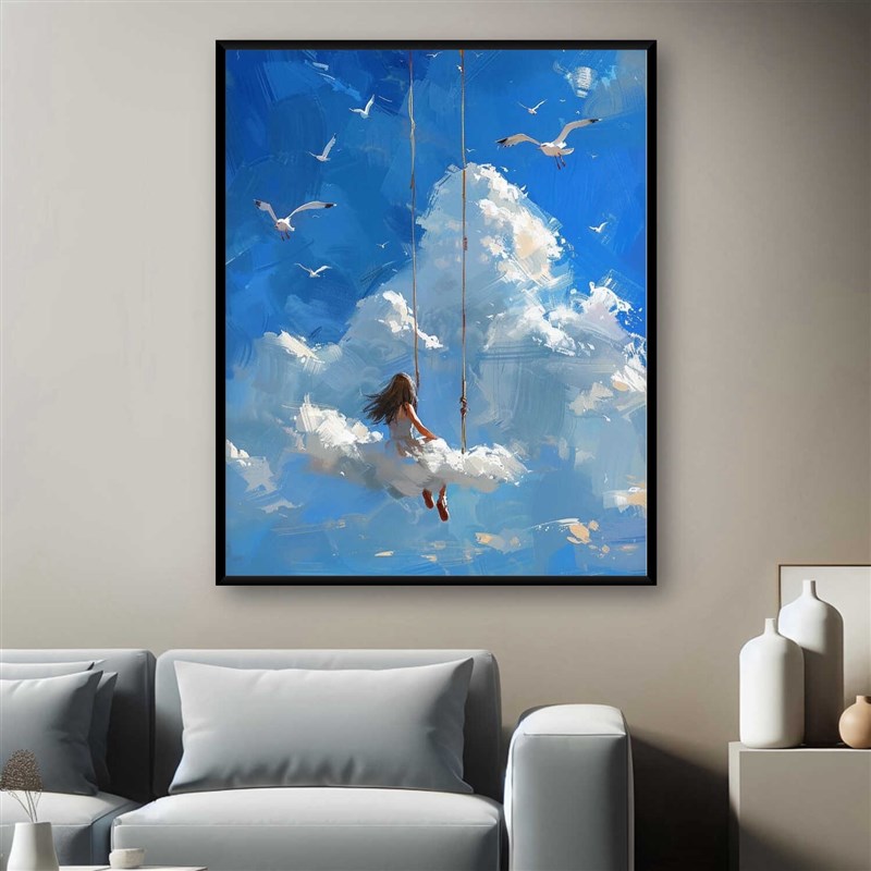 天空云朵治愈系卧室客厅装饰画床头壁画空白墙挂画摆画油画高级感