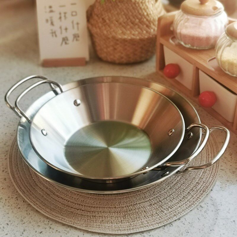 轻巧创意18-10不锈钢西班牙海鲜饭锅煎锅干锅餐盘炸鸡凉菜盘烩饭