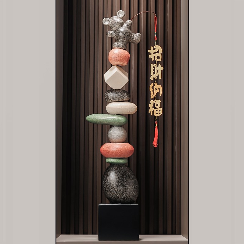 石来运转石头摆件高级感客厅细长高装饰工艺品大号落地沙发旁招财
