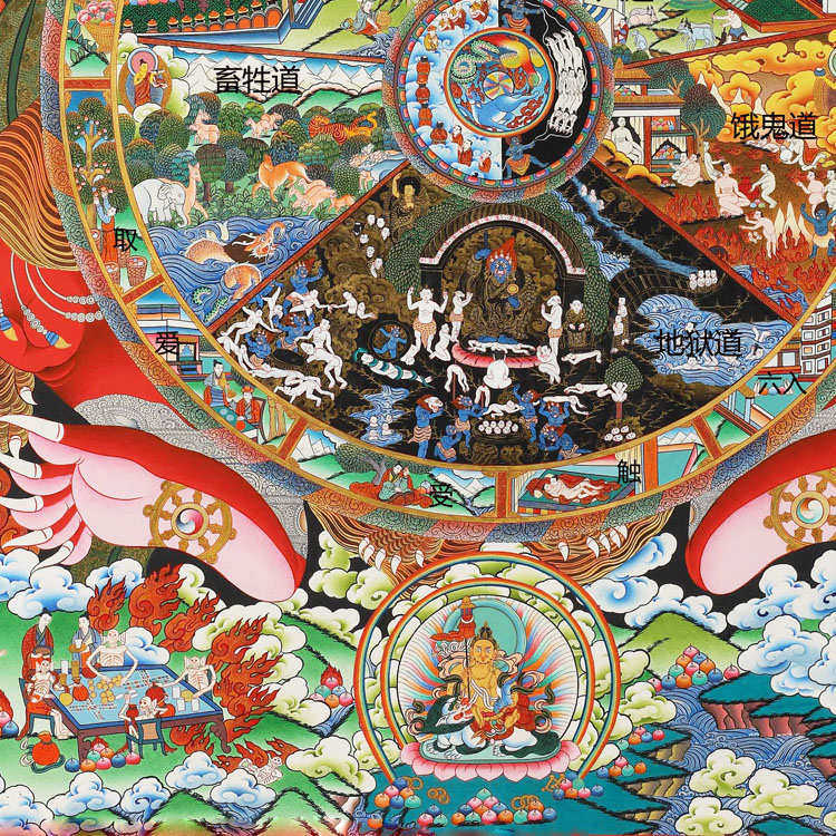 六道轮回图挂画生死轮回图丝绸水陆佛堂画卷轴因缘十二因果报应图