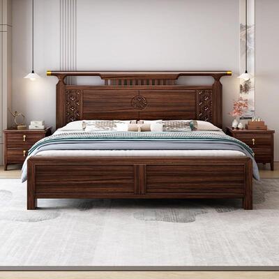 新中式乌金木实木大床简主卧2米1.8双人床现代轻87409约m奢婚床