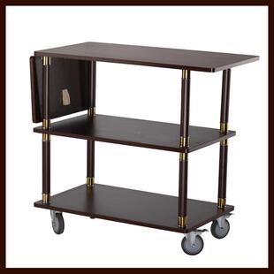 厂家直76销酒水板车简约层务车铁柱手推三车木服加厚承重餐车