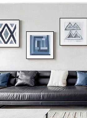 现代简约客厅装饰画蓝色地中海风格挂画抽象几何墙壁画厂家