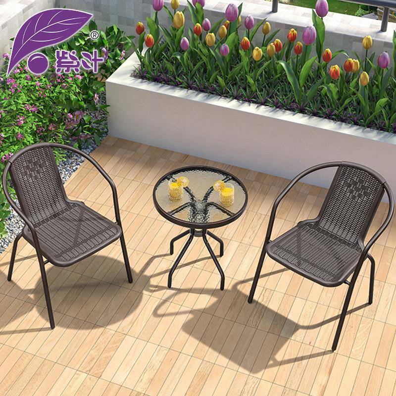 阳台小茶桌迷你三件套铁艺休闲椅子户外桌椅组合简约藤椅茶几